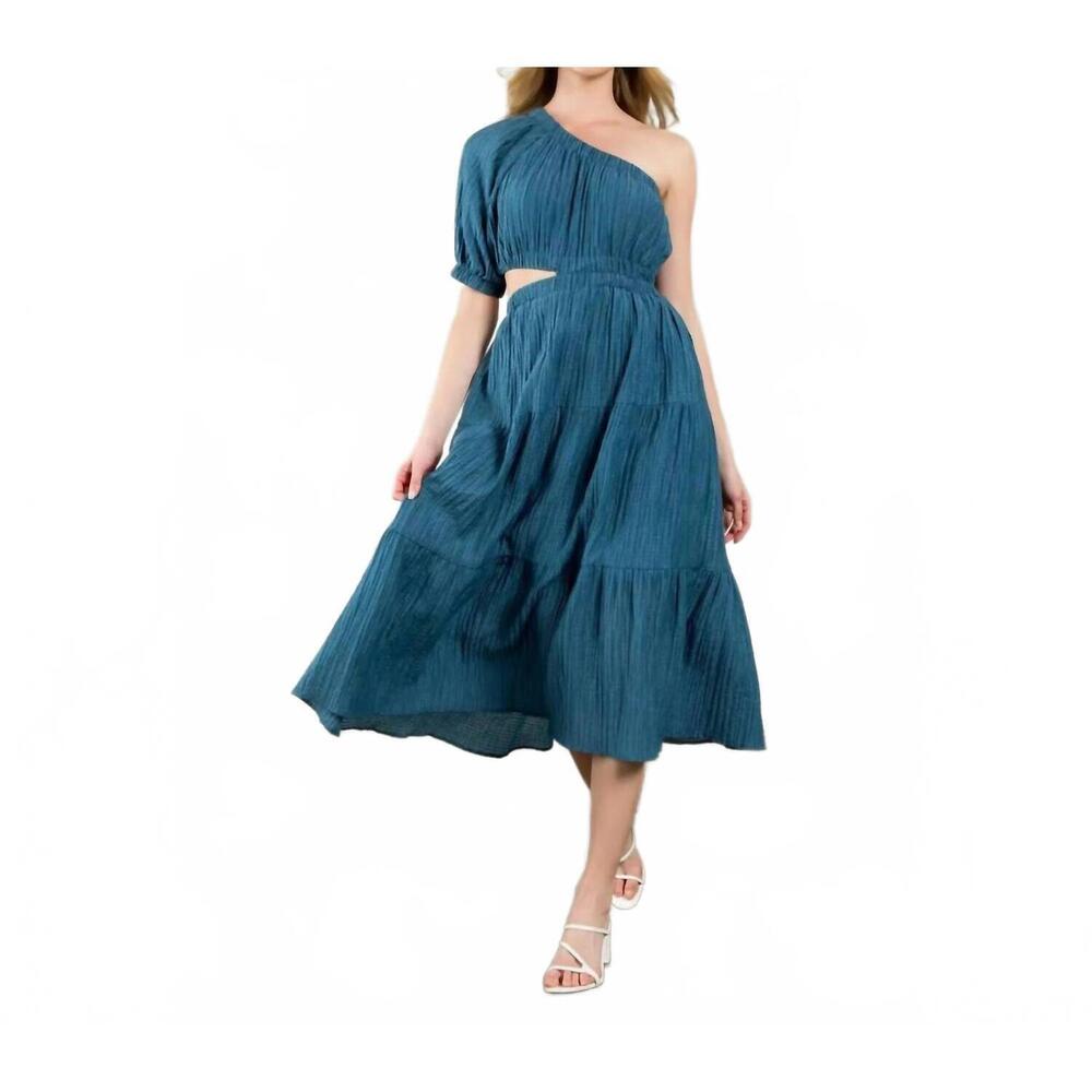 NEW THML mariah textured one shoulder dress in navy